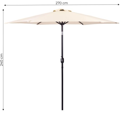 DUŻY PARASOL OGRODOWY SKOŚNY ŁAMANY Z KORBĄ 6 ŻEBER BEŻOWY 270 CM MULTIGARDEN