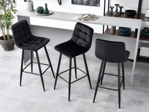 HOKER STOŁEK BAROWY WYSOKIE KRZESŁO PODNÓŻEK WELUR CZARNY MODERNHOME