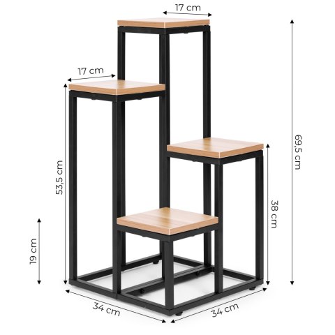 KWIETNIK REGAŁ NA KWIATY OZDOBY 4 PÓŁKI METAL MDF JASNY ORZECH MODERNHOME
