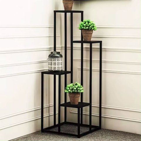 KWIETNIK REGAŁ NA KWIATY OZDOBY 4 PÓŁKI METAL MDF JASNY ORZECH MODERNHOME