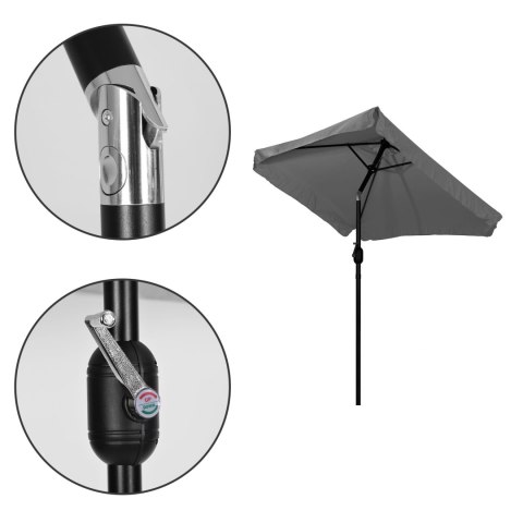PROSTOKĄTNY DUŻY PARASOL OGRODOWY SKOŚNY ŁAMANY Z KORBĄ SZARY 200X140 CM MULTIGARDEN