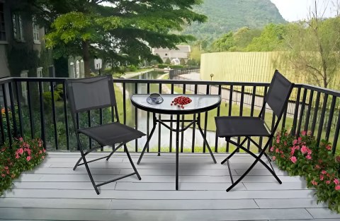 STOLIK PÓŁOKRĄGŁY SZKLANY KAWOWY NA BALKON TARAS PATIO CZARNY