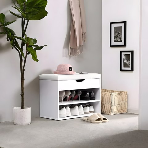 SZAFKA NA BUTY Z OTWIERANYM SIEDZISKIEM 2 PÓŁKI BIAŁA MODERNHOME