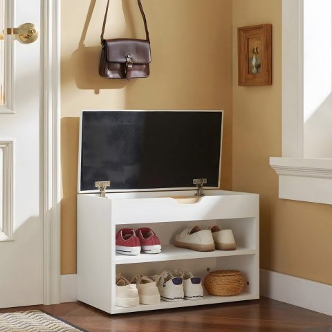 SZAFKA NA BUTY Z OTWIERANYM SIEDZISKIEM 2 PÓŁKI BIAŁA MODERNHOME