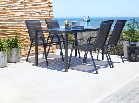 ZESTAW KOMPLET 2 KRZESEŁ OGRODOWYCH NA TARAS BALKON CZARNE MULTIGARDEN
