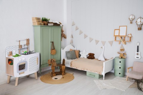 DREWNIANA KUCHNIA DLA DZIECI RETRO PIEKARNIK PALNIKI ZLEW AKCESORIA KUCHENNE ECOTOYS