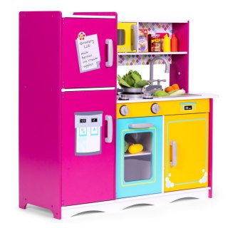 DUŻA DREWNIANA KUCHNIA DLA DZIECI KOLOROWA OTWIERANA LODÓWKA PIEKARNIK MIKROFALÓWKA ECOTOYS