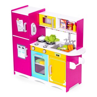 DUŻA DREWNIANA KUCHNIA DLA DZIECI KOLOROWA OTWIERANA LODÓWKA PIEKARNIK MIKROFALÓWKA ECOTOYS