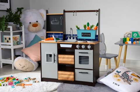 DUŻA DREWNIANA KUCHNIA DLA DZIECI Z WARZYWNIAKIEM I AKCESORIAMI ECOTOYS