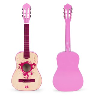 GITARA DLA DZIECI RÓŻOWA DUŻA - 34` DREWNIANA 6 STRUN METALOWE I NYLONOWE ECOTOYS