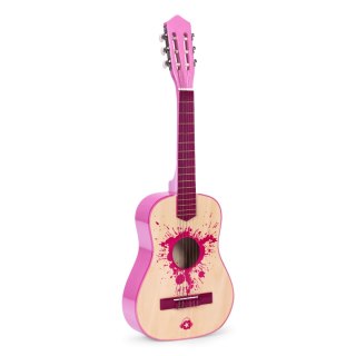 GITARA DLA DZIECI RÓŻOWA DUŻA - 34` DREWNIANA 6 STRUN METALOWE I NYLONOWE ECOTOYS