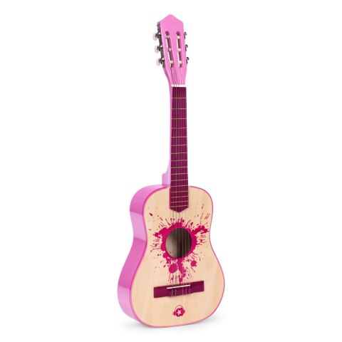 GITARA DLA DZIECI RÓŻOWA DUŻA - 34` DREWNIANA 6 STRUN METALOWE I NYLONOWE ECOTOYS