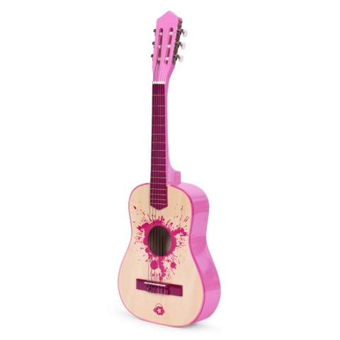 GITARA DLA DZIECI RÓŻOWA DUŻA - 34` DREWNIANA 6 STRUN METALOWE I NYLONOWE ECOTOYS