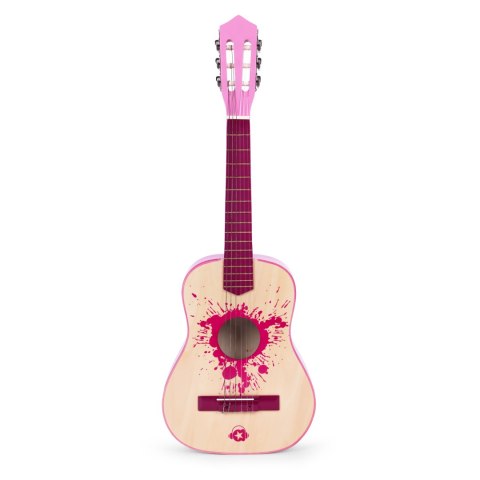 GITARA DLA DZIECI RÓŻOWA DUŻA - 34` DREWNIANA 6 STRUN METALOWE I NYLONOWE ECOTOYS