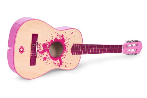 GITARA DLA DZIECI RÓŻOWA DUŻA - 34` DREWNIANA 6 STRUN METALOWE I NYLONOWE ECOTOYS