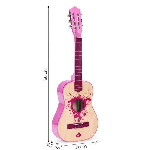 GITARA DLA DZIECI RÓŻOWA DUŻA - 34` DREWNIANA 6 STRUN METALOWE I NYLONOWE ECOTOYS