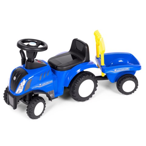 JEŹDZIK TRAKTOR NEW HOLLAND Z PRZYCZEPKĄ DLA DZIECI INTERAKTYWNA KIEROWNICA DŹWIĘKI NIEBIESKI