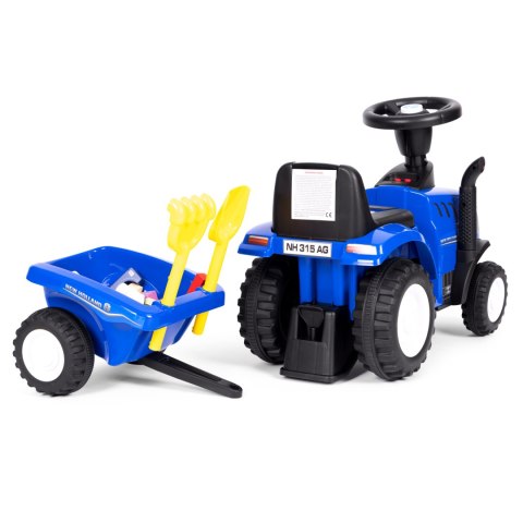 JEŹDZIK TRAKTOR NEW HOLLAND Z PRZYCZEPKĄ DLA DZIECI INTERAKTYWNA KIEROWNICA DŹWIĘKI NIEBIESKI