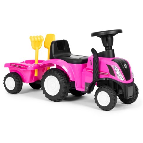 JEŹDZIK TRAKTOR NEW HOLLAND Z PRZYCZEPKĄ INTERAKTYWNA KIEROWNICA DŹWIĘKI DLA DZIECI RÓŻOWY
