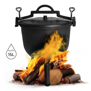 KOCIOŁEK ŻELIWNY STOJĄCY 15L GARNEK MYŚLIWSKI OGNISKO GRILL MULTIGARDEN