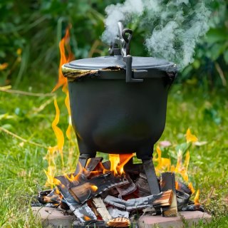KOCIOŁEK ŻELIWNY STOJĄCY 8L GARNEK MYŚLIWSKI OGNISKO GRILL MULTIGARDEN