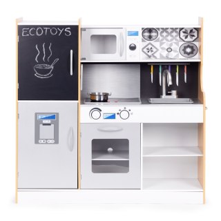 KUCHNIA DLA DZIECI Z DŹWIĘKIEM I LED TABLICA KREDOWA METALOWE AKCESORIA MDF +3 LATA ECOTOYS
