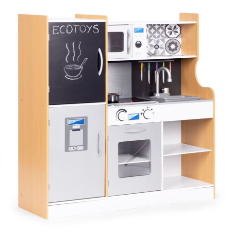 KUCHNIA DLA DZIECI Z DŹWIĘKIEM I LED TABLICA KREDOWA METALOWE AKCESORIA MDF +3 LATA ECOTOYS