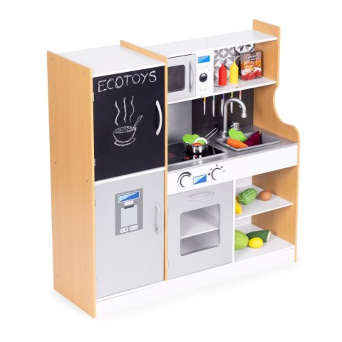 KUCHNIA DLA DZIECI Z DŹWIĘKIEM I LED TABLICA KREDOWA METALOWE AKCESORIA MDF +3 LATA ECOTOYS