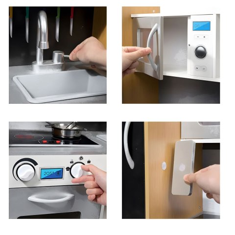 KUCHNIA DLA DZIECI Z DŹWIĘKIEM I LED TABLICA KREDOWA METALOWE AKCESORIA MDF +3 LATA ECOTOYS