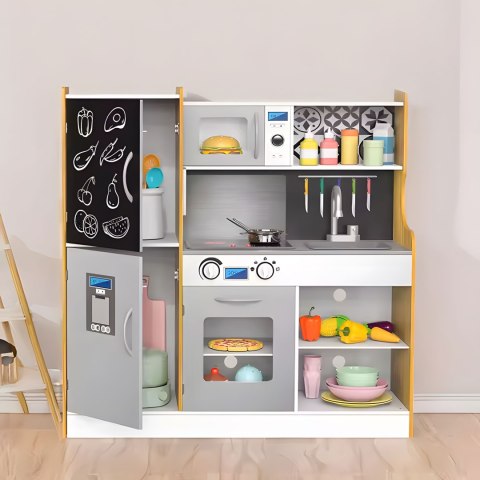 KUCHNIA DLA DZIECI Z DŹWIĘKIEM I LED TABLICA KREDOWA METALOWE AKCESORIA MDF +3 LATA ECOTOYS
