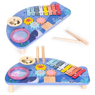 STOLIK Z INSTRUMENTAMI STÓŁ MUZYCZNY CYMBAŁKI TALERZ PERKUSYJNY TARKA MOTYW MORSKI ECOTOYS