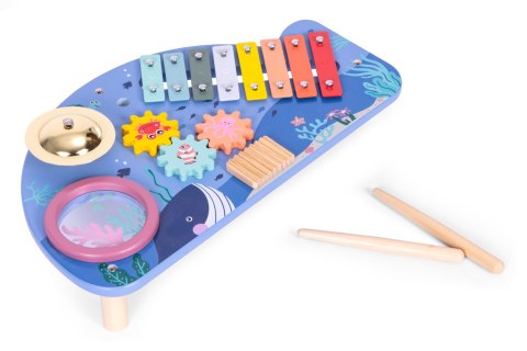 STOLIK Z INSTRUMENTAMI STÓŁ MUZYCZNY CYMBAŁKI TALERZ PERKUSYJNY TARKA MOTYW MORSKI ECOTOYS