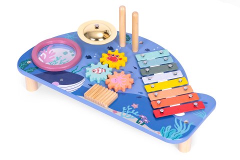 STOLIK Z INSTRUMENTAMI STÓŁ MUZYCZNY CYMBAŁKI TALERZ PERKUSYJNY TARKA MOTYW MORSKI ECOTOYS