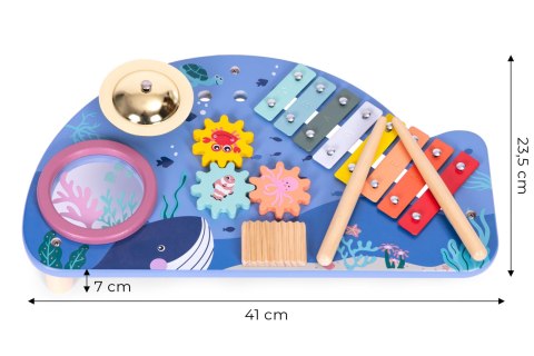 STOLIK Z INSTRUMENTAMI STÓŁ MUZYCZNY CYMBAŁKI TALERZ PERKUSYJNY TARKA MOTYW MORSKI ECOTOYS