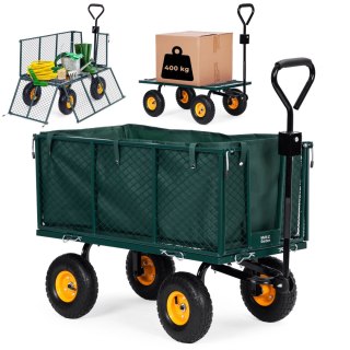 WÓZEK TRANSPORTOWY OGRODOWY 400 KG DO TRAKTORKA OTWIERANE BURTY DUŻE POMPOWANE KOŁA MULTIGARDEN