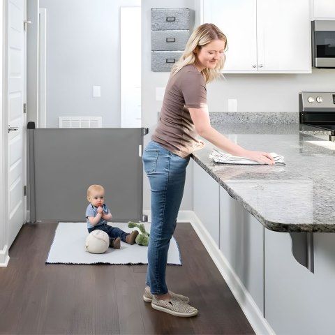 BRAMKA BARIERKA ROLETA 150 CM OCHRONNA ZABEZPIECZAJĄCA NA SCHODY I DRZWI - SZARA ECOTOYS