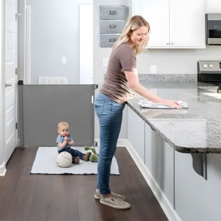 BRAMKA BARIERKA ROLETA 180 CM OCHRONNA ZABEZPIECZAJĄCA NA SCHODY I DRZWI - SZARA ECOTOYS