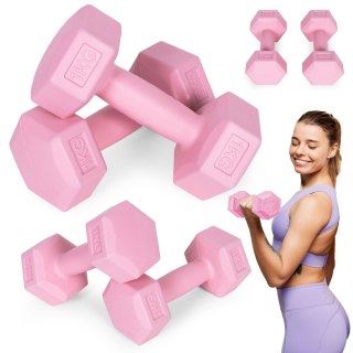 HANTLE SZEŚCIOKĄTNE ZESTAW 2X1 KG CIĘŻARKI DO ĆWICZEŃ OBCIĄŻNIKI FITNESS RÓŻOWE MODERNHOME