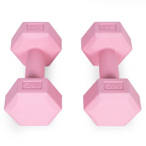 HANTLE SZEŚCIOKĄTNE ZESTAW 2X1 KG CIĘŻARKI DO ĆWICZEŃ OBCIĄŻNIKI FITNESS RÓŻOWE MODERNHOME