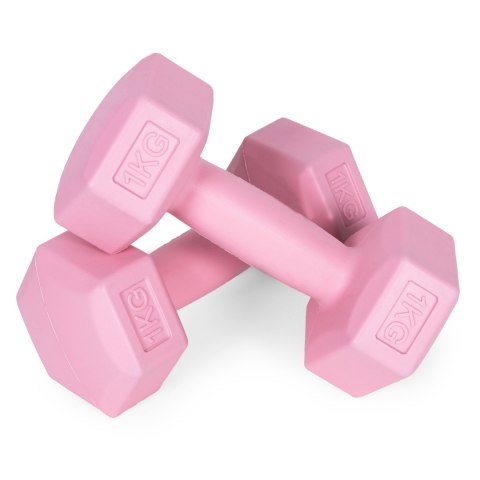 HANTLE SZEŚCIOKĄTNE ZESTAW 2X1 KG CIĘŻARKI DO ĆWICZEŃ OBCIĄŻNIKI FITNESS RÓŻOWE MODERNHOME