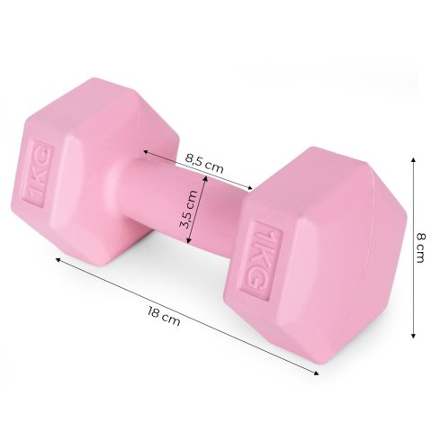 HANTLE SZEŚCIOKĄTNE ZESTAW 2X1 KG CIĘŻARKI DO ĆWICZEŃ OBCIĄŻNIKI FITNESS RÓŻOWE MODERNHOME