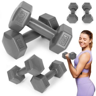 HANTLE SZEŚCIOKĄTNE ZESTAW 2X1 KG CIĘŻARKI DO ĆWICZEŃ OBCIĄŻNIKI FITNESS SZARE MODERNHOME