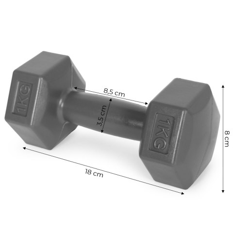 HANTLE SZEŚCIOKĄTNE ZESTAW 2X1 KG CIĘŻARKI DO ĆWICZEŃ OBCIĄŻNIKI FITNESS SZARE MODERNHOME