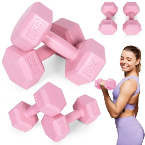 HANTLE SZEŚCIOKĄTNE ZESTAW 2X2 KG CIĘŻARKI DO ĆWICZEŃ OBCIĄŻNIKI FITNESS RÓŻOWE MODERNHOME