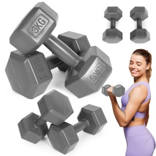 HANTLE SZEŚCIOKĄTNE ZESTAW 2X3 KG CIĘŻARKI DO ĆWICZEŃ OBCIĄŻNIKI FITNESS SZARE MODERNHOME