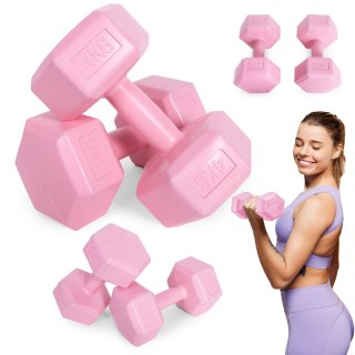 HANTLE SZEŚCIOKĄTNE ZESTAW 2X4 KG CIĘŻARKI DO ĆWICZEŃ OBCIĄŻNIKI FITNESS RÓŻOWE MODERNHOME