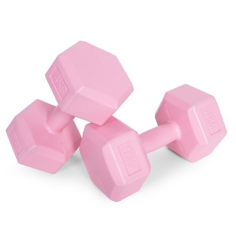 HANTLE SZEŚCIOKĄTNE ZESTAW 2X4 KG CIĘŻARKI DO ĆWICZEŃ OBCIĄŻNIKI FITNESS RÓŻOWE MODERNHOME