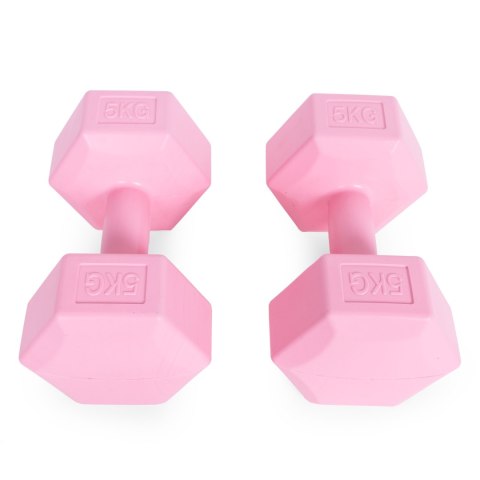 HANTLE SZEŚCIOKĄTNE ZESTAW 2X5 KG CIĘŻARKI DO ĆWICZEŃ OBCIĄŻNIKI FITNESS RÓŻOWE MODERNHOME