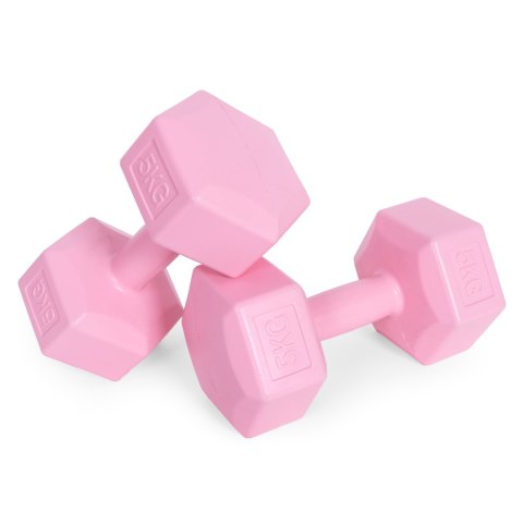 HANTLE SZEŚCIOKĄTNE ZESTAW 2X5 KG CIĘŻARKI DO ĆWICZEŃ OBCIĄŻNIKI FITNESS RÓŻOWE MODERNHOME