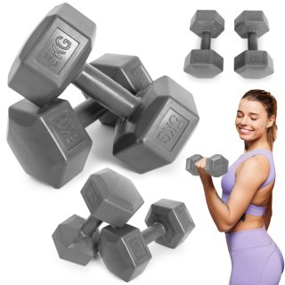 HANTLE SZEŚCIOKĄTNE ZESTAW 2X5 KG CIĘŻARKI DO ĆWICZEŃ OBCIĄŻNIKI FITNESS SZARE MODERNHOME
